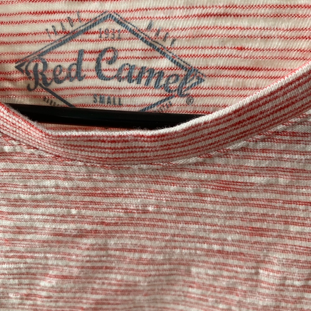 Beautiful Pink and White Striped Textured Red Camel T Shirt